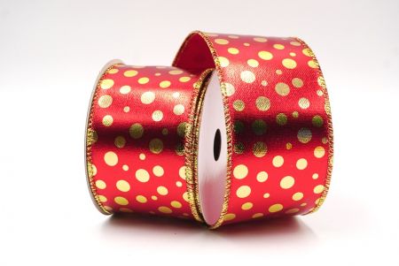 Red & Gold Christmas Metallic Polka Dots Wired Ribbon_KF7813G-7