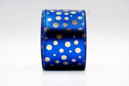 Blue & Gold Christmas Metallic Polka Dots Wired Ribbon_KF7813GB-4