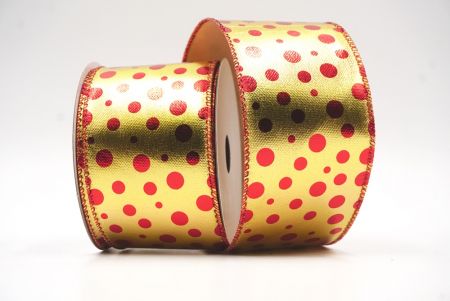 Gold & Red Christmas Metallic Polka Dots Wired Ribbon_KF7813GR-13
