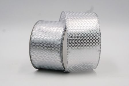 Srebrna wstążka druciana z metaliczną folią w kształcie diamentowej siatki_KF7814G-1