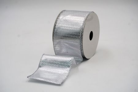 Silver Diamond Mesh Foil Metallic Wired Ribbon_KF7814G-1