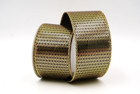 Czarna i złota wstążka druciana z metaliczną folią w kształcie diamentowej siatki_KF7814G-53G