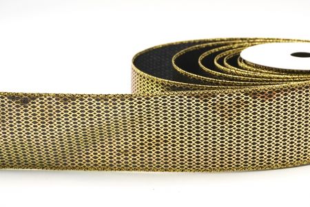 Black & Gold Diamond Mesh Foil Metallic Wired Ribbon_KF7814G-53G