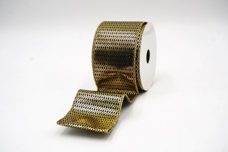 Black & Gold Diamond Mesh Foil Metallic Wired Ribbon_KF7814G-53G