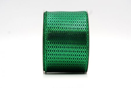Zielona wstążka druciana z metaliczną folią w kształcie diamentowej siatki_KF7814GH-3