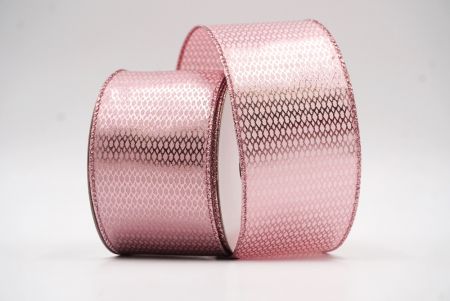 Różowa wstążka druciana z metaliczną folią w kształcie diamentowej siatki_KF7814GM-5