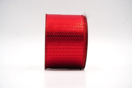 Czerwona wstążka druciana z metaliczną folią w kształcie diamentowej siatki_KF7814GR-7