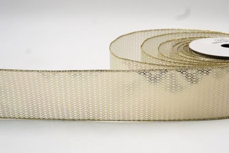 White Diamond Mesh Foil Metallic Wired Ribbon_KF7814GV-2