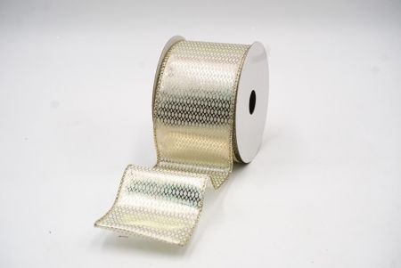 White Diamond Mesh Foil Metallic Wired Ribbon_KF7814GV-2