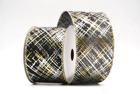 Black Criss-Cross Foil Metallic Wired Ribbon_KF7815GV-53