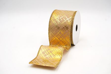 Brown Criss-Cross Foil Metallic Wired Ribbon_KF7816GV-13