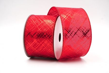 Red Criss-Cross Foil Metallic Wired Ribbon_KF7818GR-7