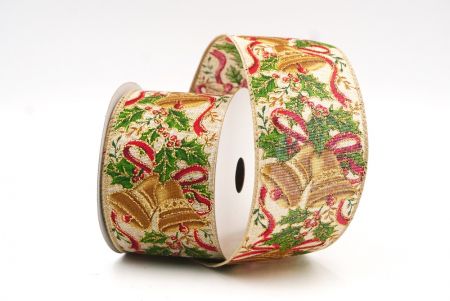 Brown Christmas Bell Designs Wired Ribbon_KF7819GC-13-183