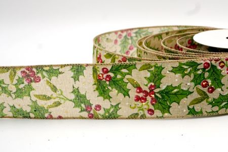 Natural - Holly Leaves and Berries Design Ribbon_KF7820GC-13-183