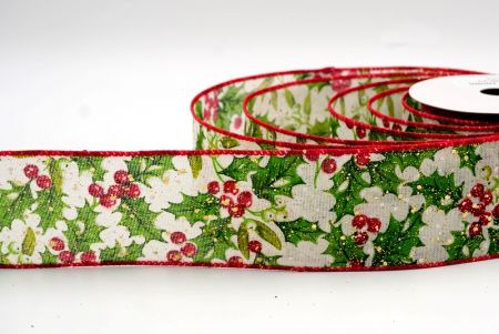 Cream and Red Edge - Holly Leaves and Berries Design Ribbon_KF7820GC-2-7