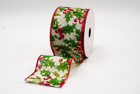 Cream and Red Edge - Holly Leaves and Berries Design Ribbon_KF7820GC-2-7