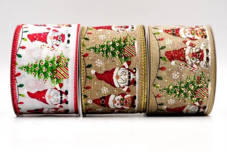 Weihnachtswichtel und Geschenkband mit Santa-Motiv
