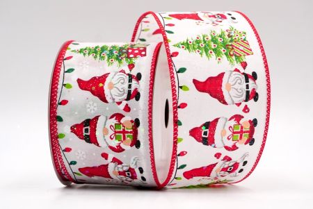 Bianco - Nastro con design di gnomi di Babbo Natale e regali_KF7822GC-1-7