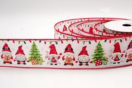 Bianco - Nastro con design di gnomi di Babbo Natale e regali_KF7822GC-1-7