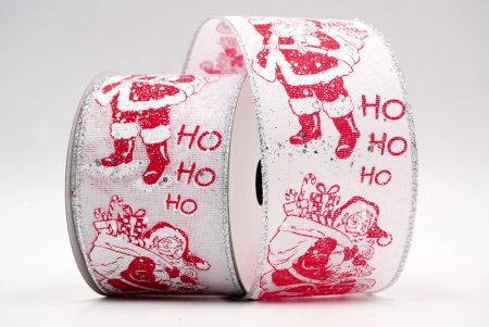 Glittery White - Santa Claus and Gifts Wired Ribbon_KF7824G-1