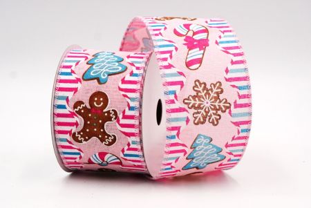 Light Pink Christmas Candy Designs Wired Ribbon_KF7828GC-5-5