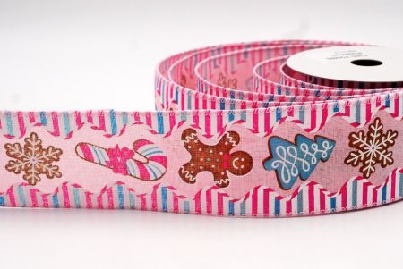 Светло-розовый рождественский дизайн ленты с конфетами_KF7828GC-5-5