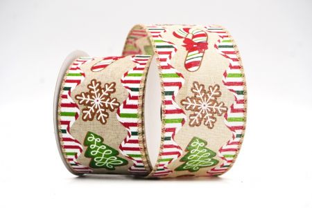 Светло-коричневый рождественский дизайн ленты с конфетами_KF7829GC-13-183