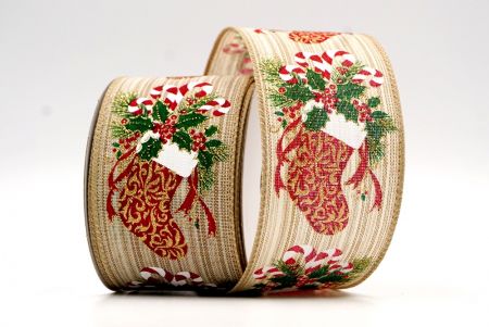 Khaki - Függő karácsonyi zokni drótkötésű szalag_KF7830GC-13-183