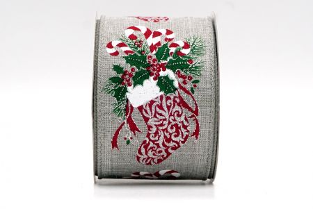 Сіра - Висяча різдвяна панчоха з дротяною стрічкою_KF7832GC-50-197