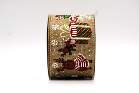 Brown Christmas Sleigh Designs Wired Ribbon_KF7836GC-14-183