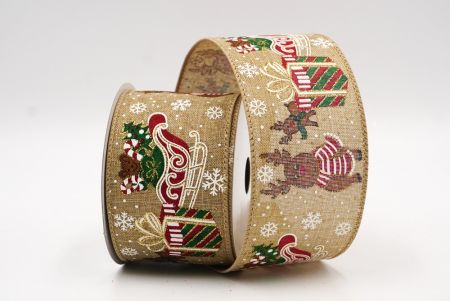 Ленточка с рождественскими санками на коричневом фоне_KF7836GC-14-183