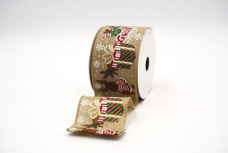 Brown Christmas Sleigh Designs Wired Ribbon_KF7836GC-14-183