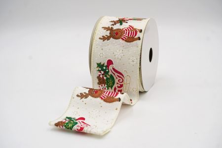 Кремово-біла в'язана стрічка з дизайном різдвяних саней_KF7836GC-2-2