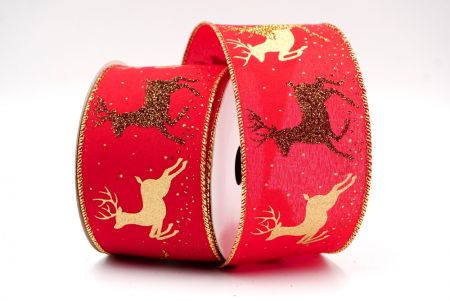 Red and Gold Edge - Christmas Reindeer Wired Ribbon_KF7837G-7
