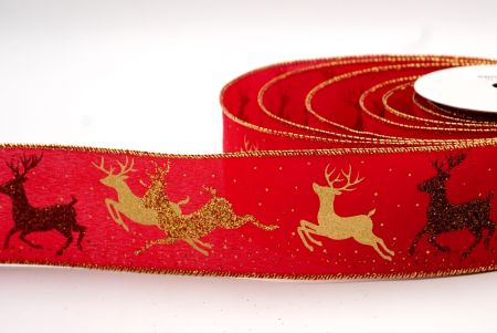 Червона та золота обробка - Різдвяна оленяча дротяна стрічка_KF7837G-7