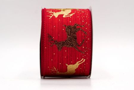 Red - Christmas Reindeer Wired Ribbon_KF7838GC-7-169