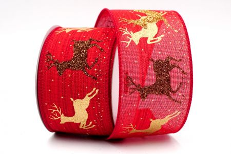 Красная - Рождественская проволочная лента с оленями_KF7838GC-7-169