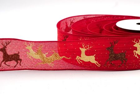 Rosso - Nastro con renne di Natale con filo_KF7838GC-7-169