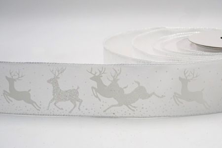 White - Christmas Reindeer Wired Ribbon_KF7839GN-1