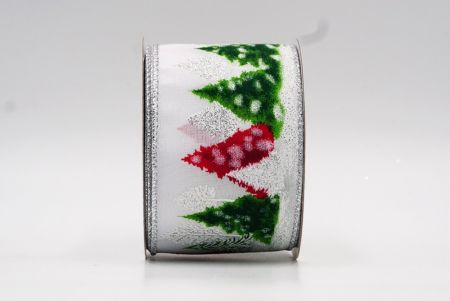 White & Green Colorful Christmas Pinetrees Wired Ribbon_KF7845G-1H