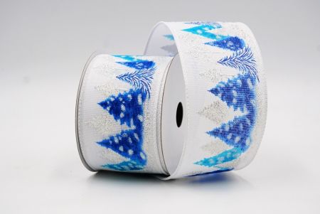 White & Blue Colorful Christmas Pinetrees Wired Ribbon_KF7846GC-1B