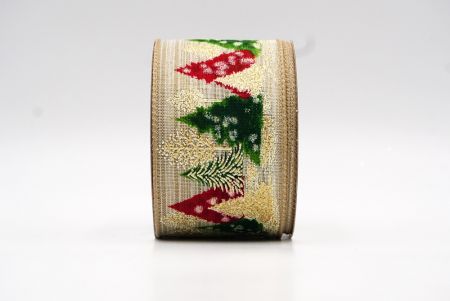 Cream & Loght Brown Colorful Christmas Pinetrees Wired Ribbon_KF7847G-13-183