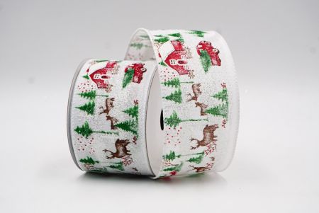 Ruban filaire avec motifs de maisons et animaux de Noël blanc_KF7848GC-1-1