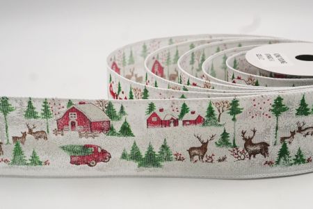 Ruban filaire avec motifs de maisons et animaux de Noël blanc_KF7848GC-1-1