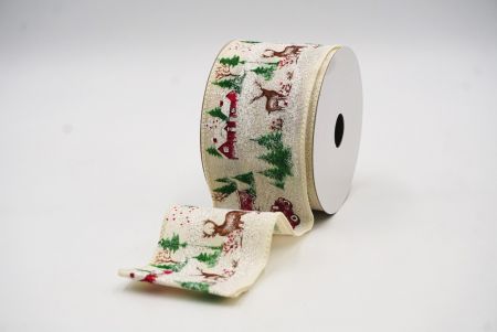 Cream White Christmas House & Animal Designs Wired Ribbon_KF7848GC-2-2