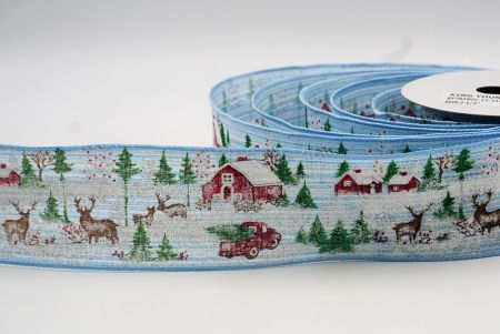 Ruban filaire avec motifs de maisons et animaux de Noël bleu clair_KF7849GC-12-216