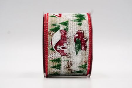 Ruban filaire avec motifs de maisons et animaux de Noël marron clair_KF7849GC-13-7