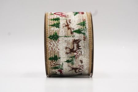 Ruban filaire avec motifs de maisons et animaux de Noël crème_KF7849GC-14-183