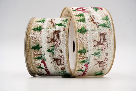 Ruban filaire avec motifs de maisons et animaux de Noël crème_KF7849GC-14-183