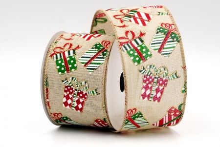 Khaki - Christmas Gift Box Design Ribbon_KF7859GC-13-183